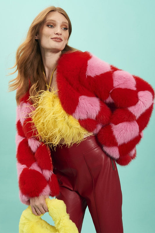 Delilah Red Pink Faux Fur Jacket-0